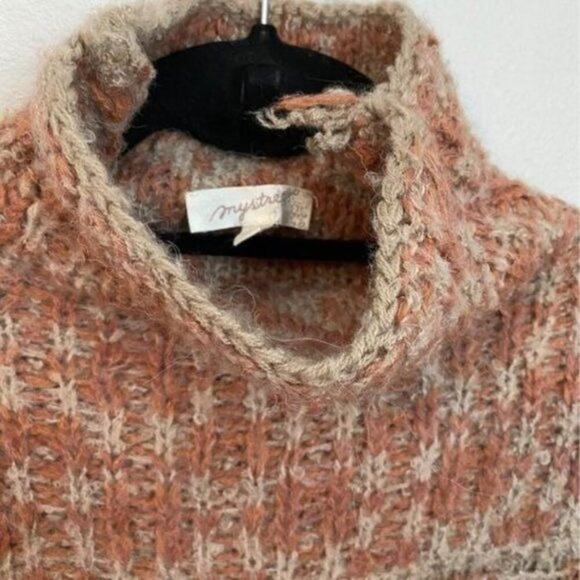 Mystree Turtleneck Brown Mix Wool Blend 3/4 Sleeve Sweater Size Small Medium - Picture 5 of 7